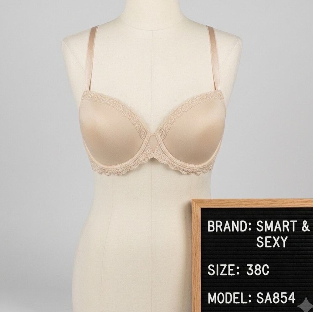 NWT Smart & Sexy Front Closure Lace Racerback Push-Up Bra 38C Beige SA854
